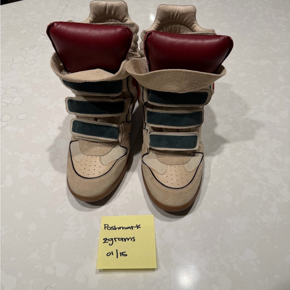 Isabel Marant Tan and Red Wedge Sneakers - Picture 8 of 9